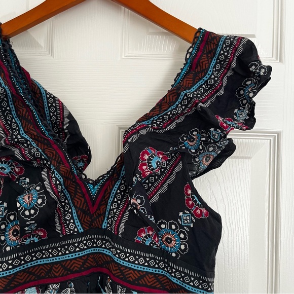 Anthropologie Animal Floral Print Plunge V-neck Mini Dress Ruffles Size XS - Picture 3 of 11